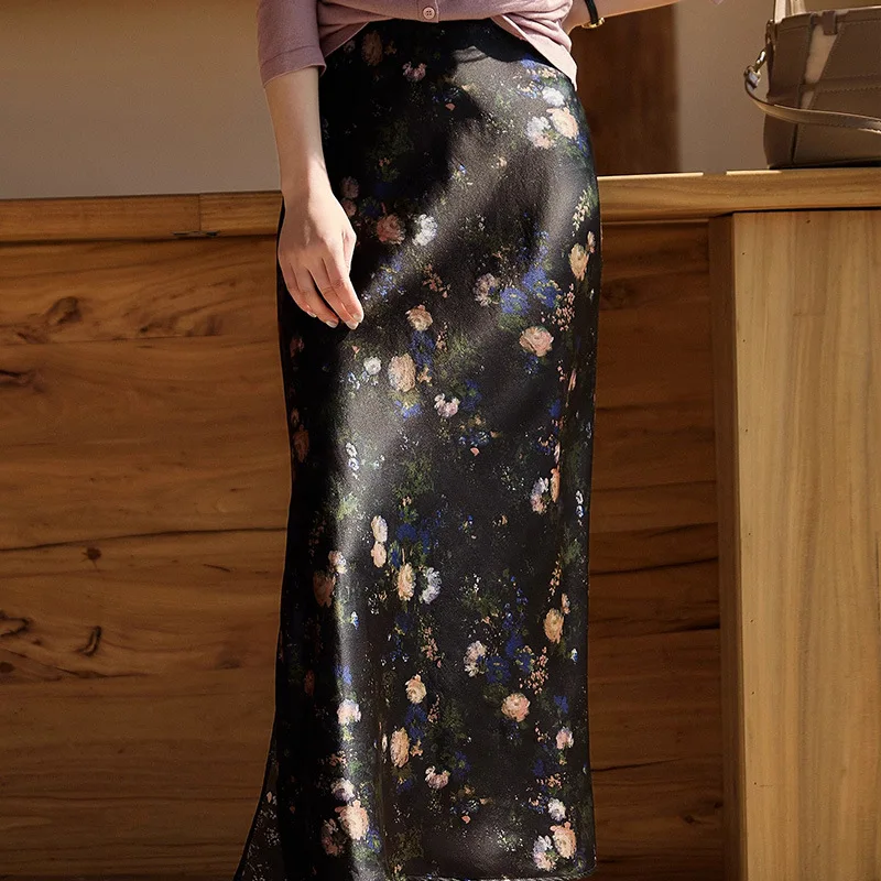 Abito in seta Gonna di fascia alta Stampa floreale Divisa da donna estiva