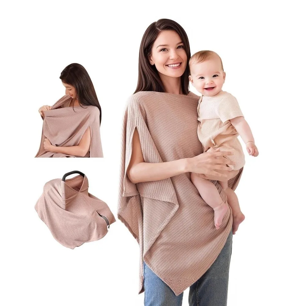 Multi-Purpose Soft Waffle Breastfeeding Nursing Cover Breathable Stretchy Feeding Apron Multi-Use Polyester Nursing Poncho Moms
