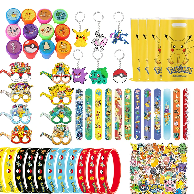 Articles de fête d'anniversaire à thème Pikachu : Bracelets, tampons, remplissage de sacs cadeaux et de piñata pour la décoration de fête