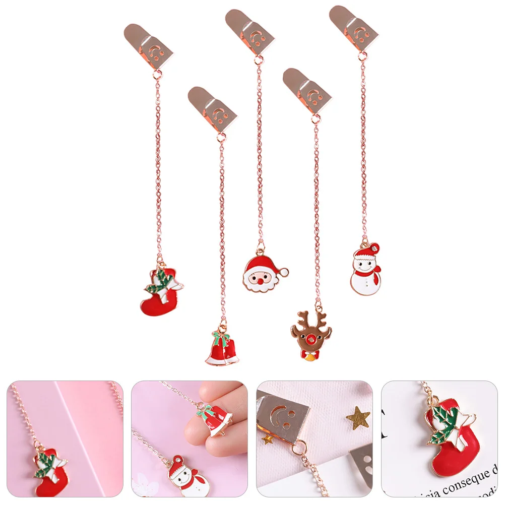 

5Pcs Christmas Metal Bookmark Clear Texture Not Fade Bookmark Pendant for Bag Decoration Reading Tool for Book Enthusiasts