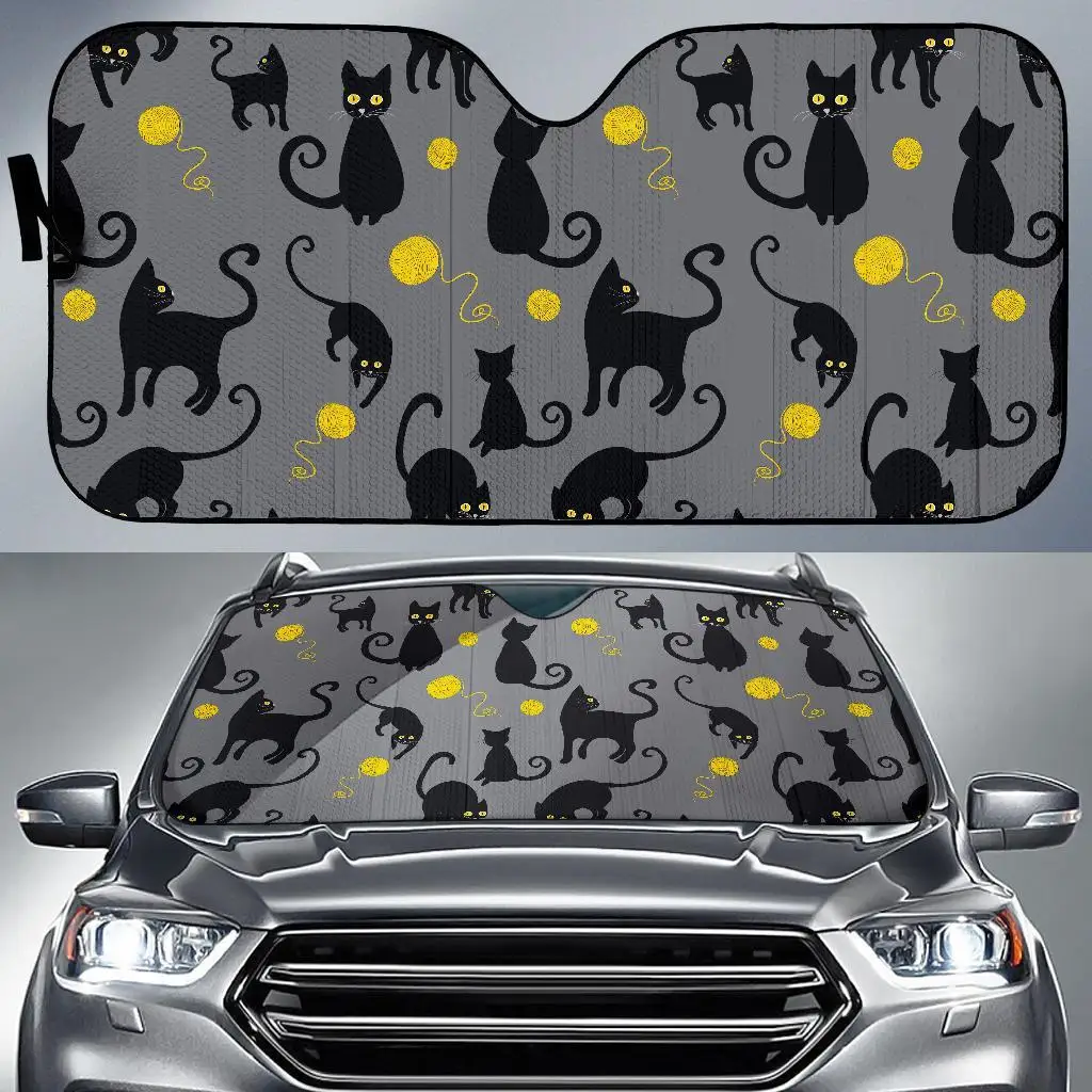 Black Cat Knit Pattern Print Auto Sun Shade Car Windshield Window Cover Sunshade