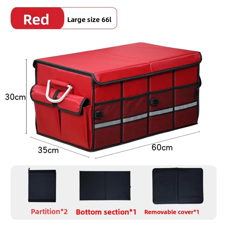 66L Car Trunk Organizer Foldable Heavy Duty Durable Sturdy Collapsible Reflective Strip Storage Box For Sedan SUV Truck