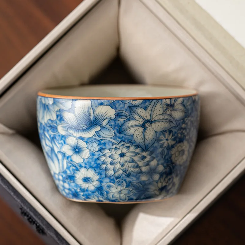 Vintage Old Clay Blue‑white Master Cup Crackle Maintainable Single Tea Bowl Kung Fu Tea Tasting Cup For Home Use