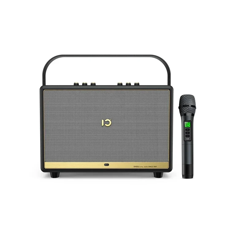 

SHIDU Luxury 100W DSP Sound Portable Handle Optical Coaxial input Karaoke Microphone Bluetooth Home Professional Audio Speaker