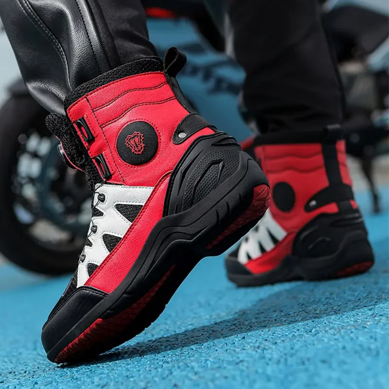New Waterproof Bike Motos Riding Shoes Men's Motorcycle Boots Microfiber Breathable Men Motorcycle Shoes TPU Protective Boot
