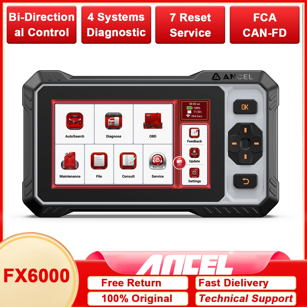 2025 جديد ANCEL FX6000 4 أنظمة أدوات التشخيص 7 خدمة إعادة تعيين السيارات الماسح الضوئي ثنائي الاتجاه التحكم Autovin Obd2 الماسح الضوئي #1