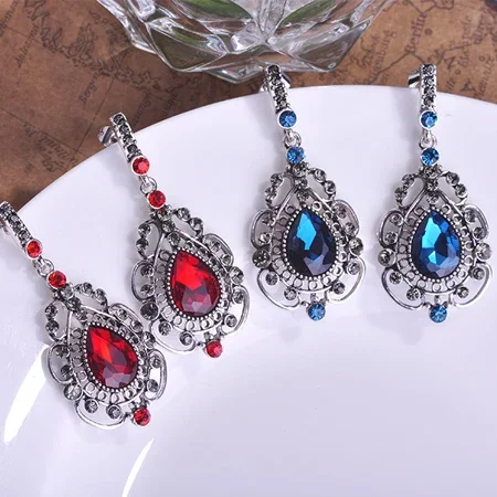 Blucome Vintage Royal Long Blue Earrings Drop Pendientes Max Brincos Bijuterias Turkish Jewelry Bijoux For Bridal Wedding