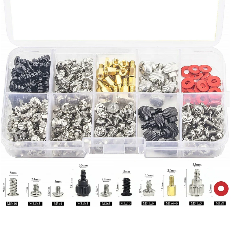 203/300pcs Personal Computer Screw Standoffs Set Assortment Kit for Hard Drive Computer Case Motherboard Fan Power with Box