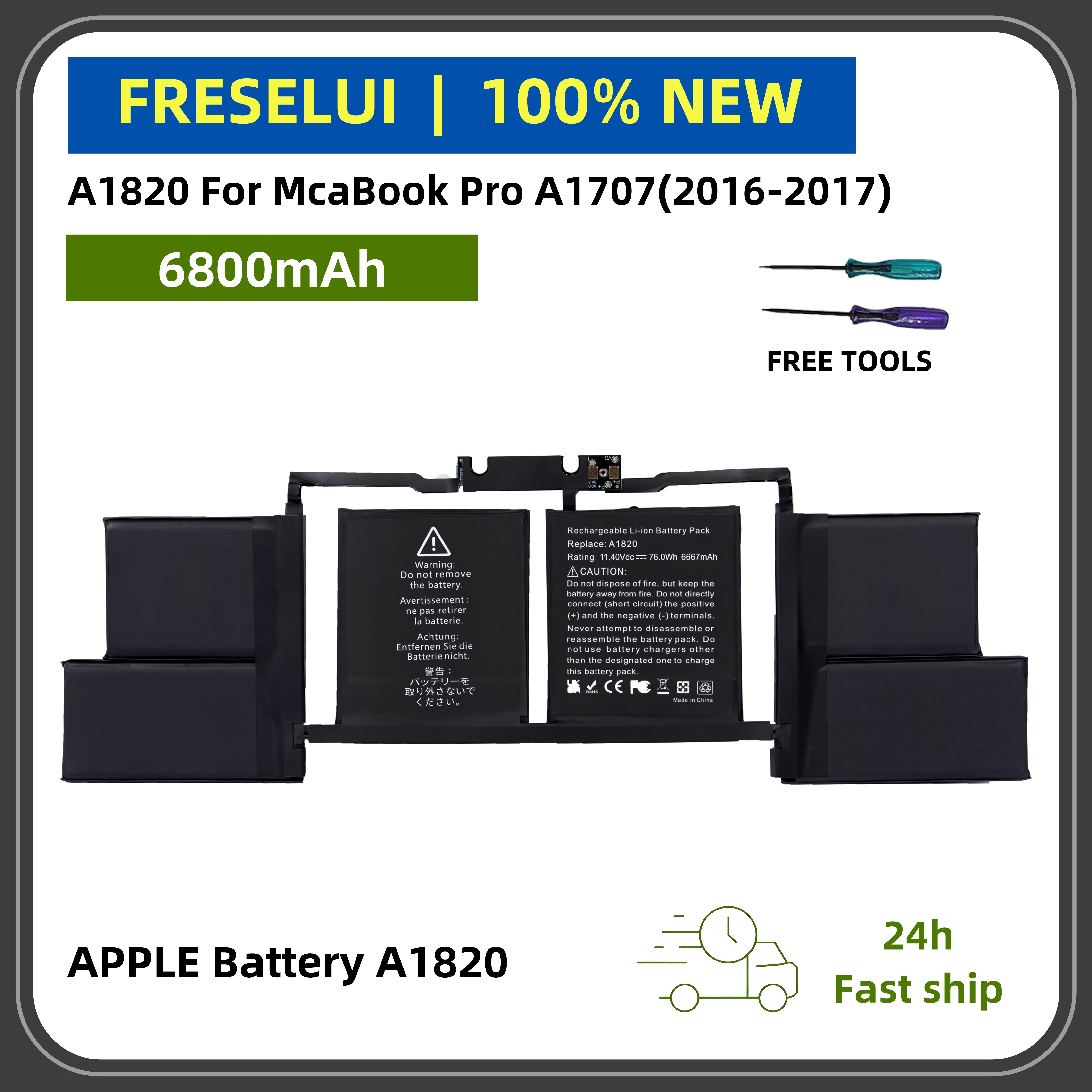 

Высокопроизводительный аккумулятор FRLESUI A1820 для MacBook Pro 15 дюймов (2016-2017) долговечный и безопасный +2-летняя гарантия