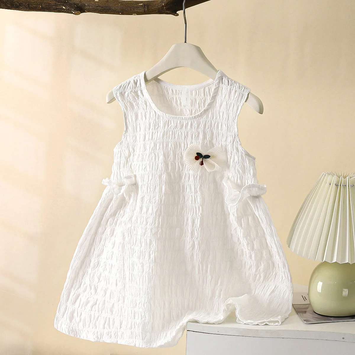 New Girls' Sleeveless Dress Baby's Cool and Breathable Summer Vest Princess Dress Solid Color Cloud Cotton Dress