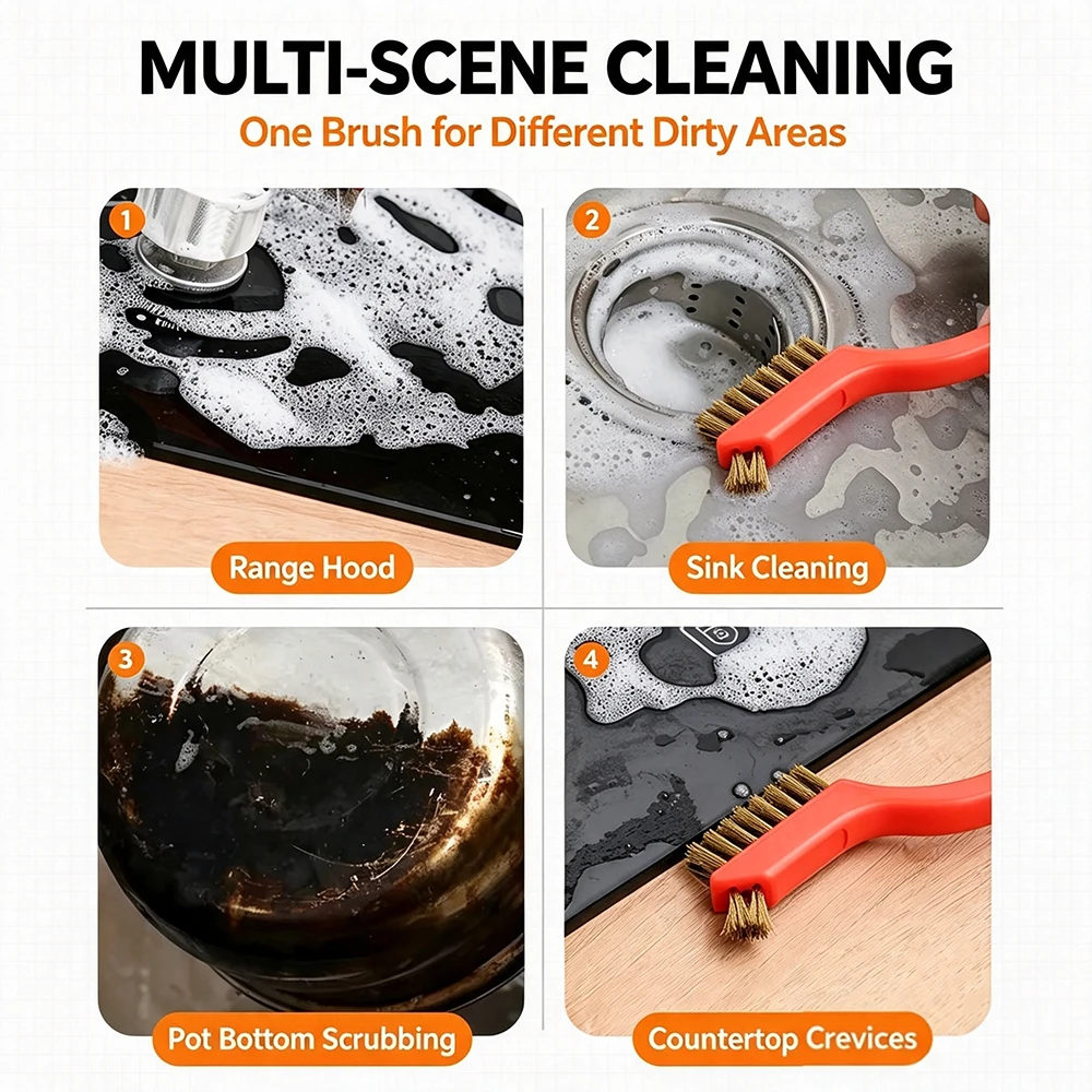 Wire Brush Set Nylon/Brass/Stainless Steel Bristles with Curved Handle Grip for Rust Dirt Paint Scrubbing Deep Cleanig