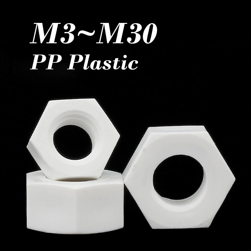 1~50 Pcs White PP Plastic Hexagon Nut M3 M4 M5 M6 M8 M10 M12 M14 M16 M18 M20 M24 M27 M30 Polypropylene Hex Insulation Nuts