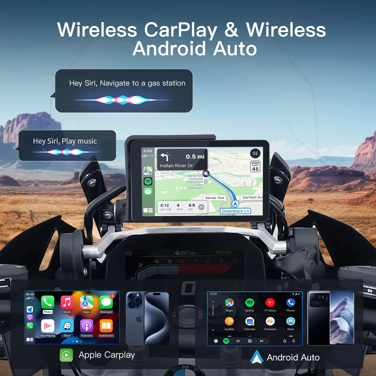 

Motorcycle Wireless Carplay Motorcycle Android Auto GPS Navigation Screen With 6 Inch Touch Display With 18 Pin Base