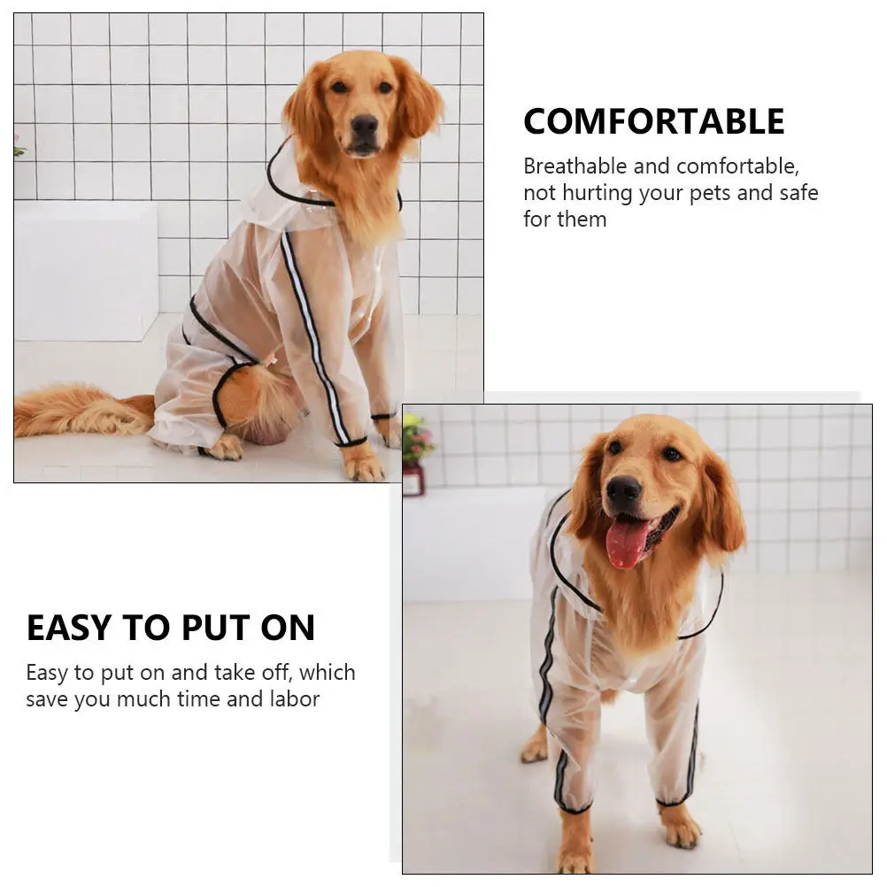 

1 шт. Дождевик для собак с капюшоном, водонепроницаемая куртка для средних и крупных собак, дышащая, удобная, легкая, портативная, для прогулок в дождливую погоду