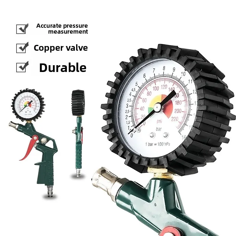 Utility Automotive Tyre Inflation Accessory Precision Air Pressure Meter With Inflation Gun Nozzle Vehicle Tire Condition