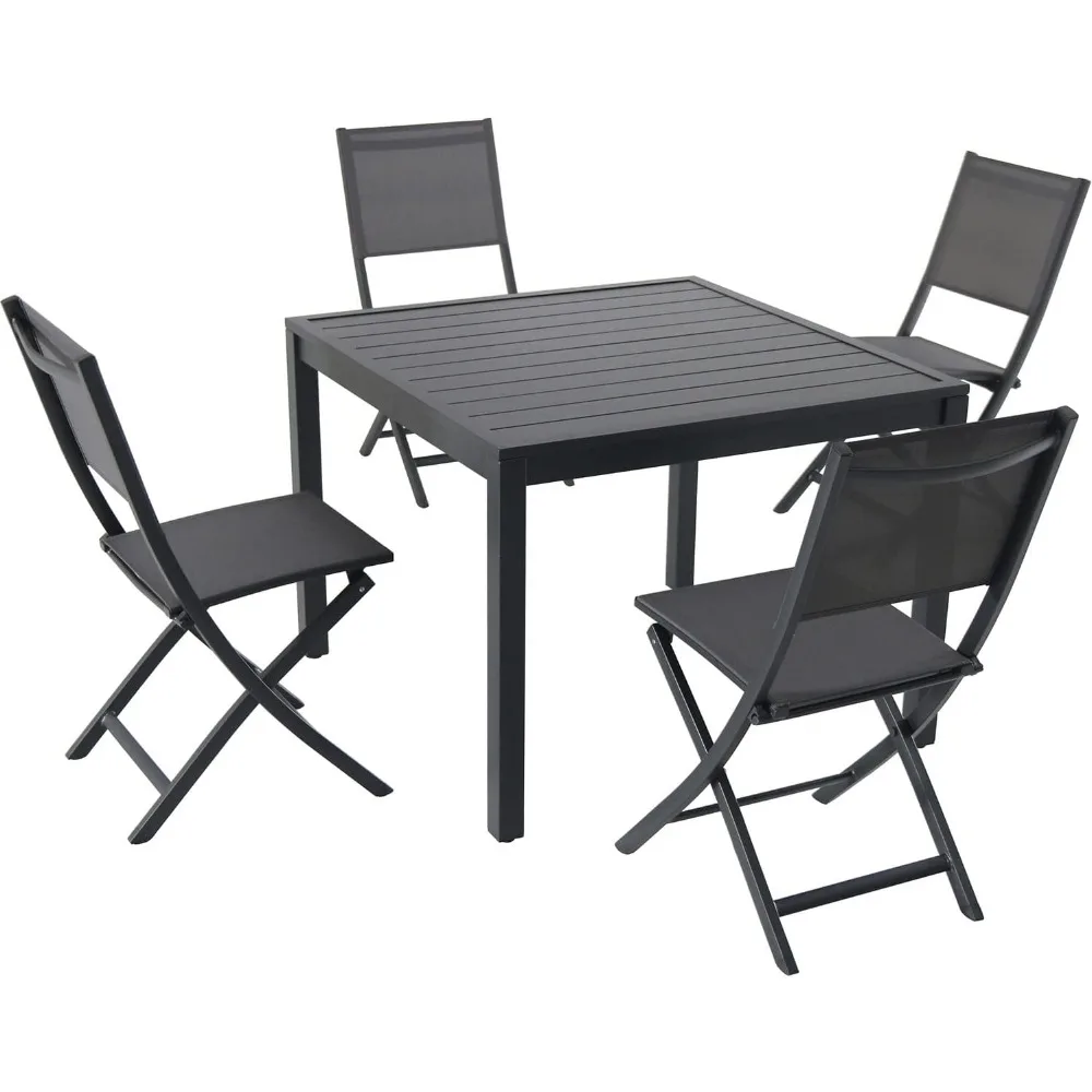 

, Gray Naples 5-Piece Square Outdoor Dining Set | Stylish 38" Aluminum Patio Table with 4 Sling Chairs | Modern, Comforta