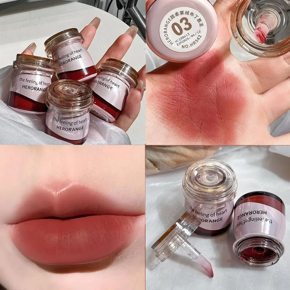 6 Colors Lip Gloss Pudding Series Lip Mud Long Lasting Nude Non-Stick Cup Lip Cheek Tint Makeup Cosmetics With Silicone Brush