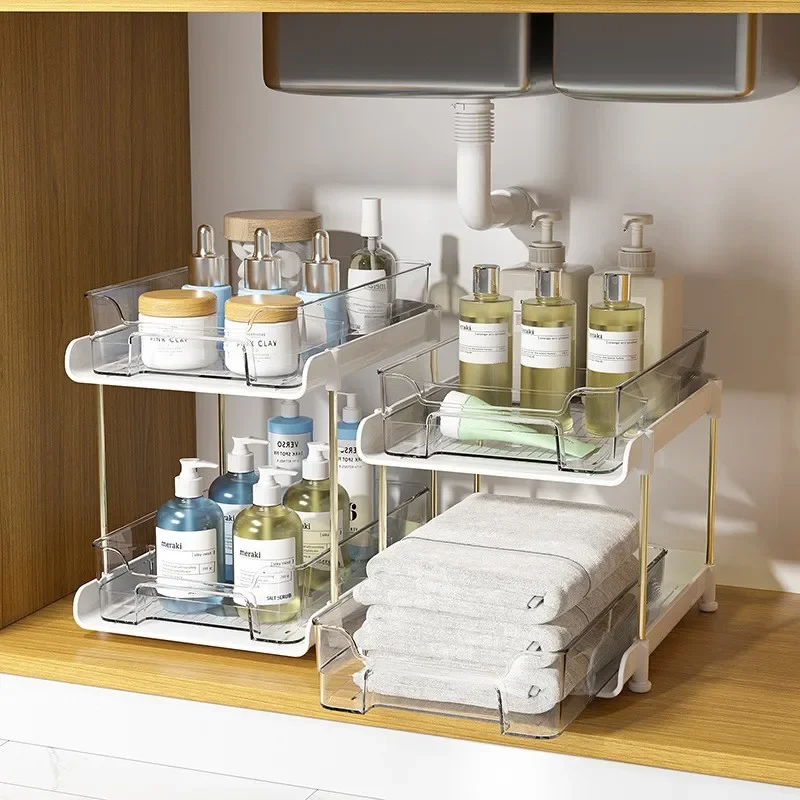Cosmetics storage box PET storage shelf multi-layer double-layer three-layer pull-out transparent skincare product storage box