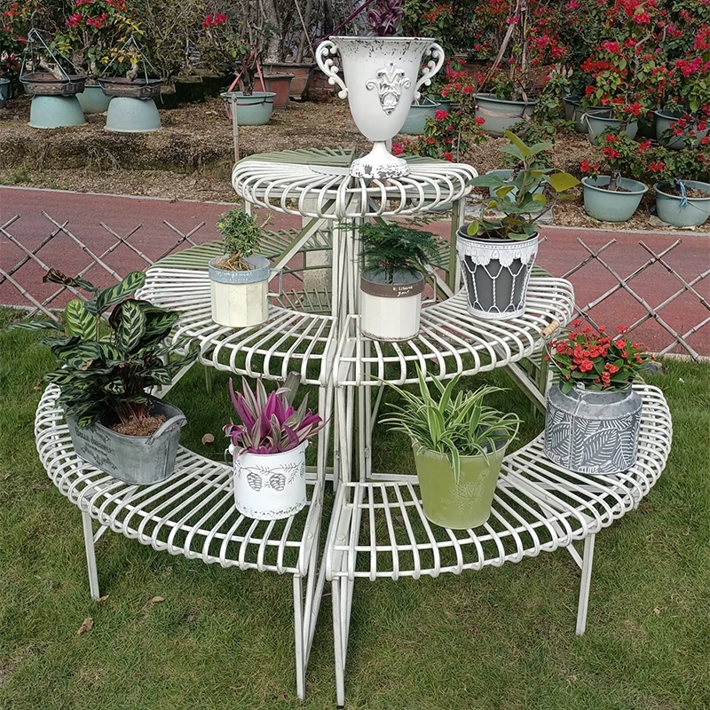 

rural retro wrought iron floor angle frame 90 degrees three-layer flower outdoor garden round multi-layer flower