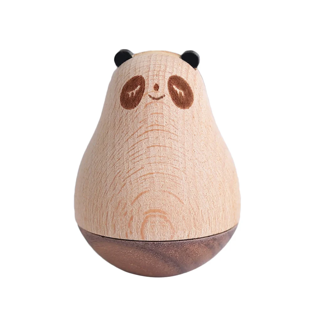 Adorable Wooden Tumbler Unique Shape Design Cartoon Animal Desktop Decoration Gift for Kids Bear Wooden Tumbler Toy