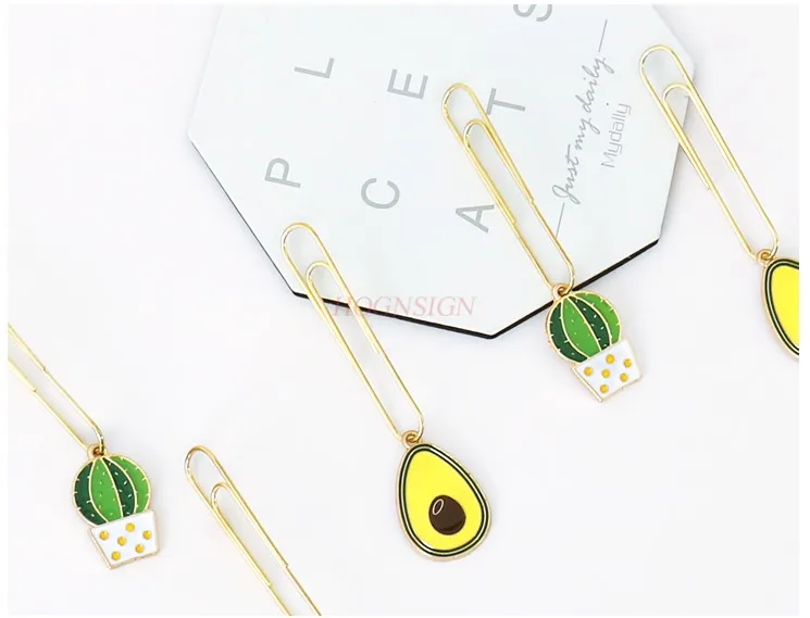 5PCS Green Plant Series Bookmark Decoration Loop Needle Storage Colorful Cute Pendant Paper Clips