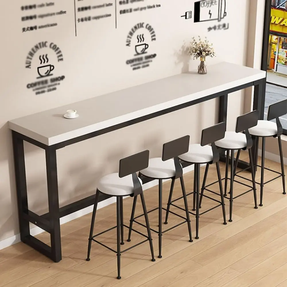 

Solid Wood Bar Height Table, Tall Narrow Rectangle Bar Table with Metal Base for Milk Tea Shop Cafe, Without Chairs(70.87 * 15.7