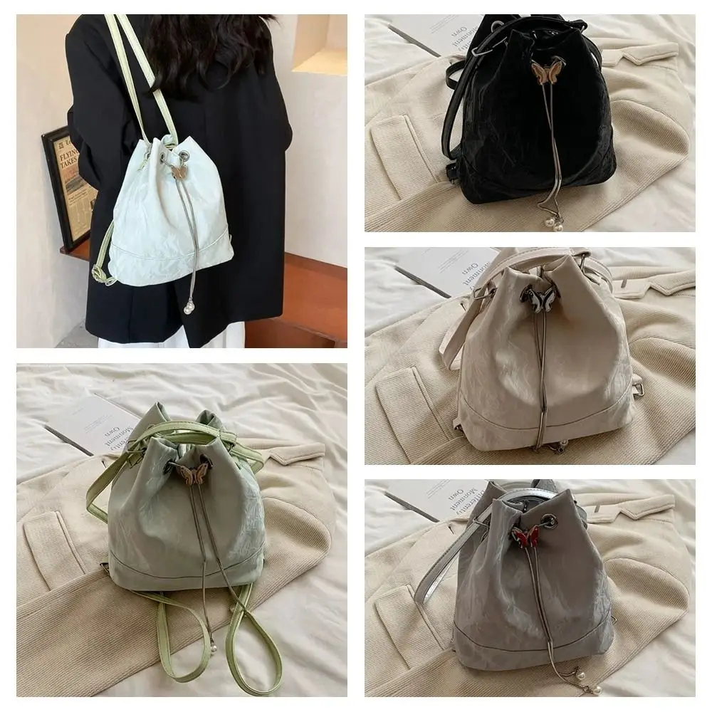 

Ladies Handbag Mint Mambo Green Bucket Bag Butterfly Decor Pearls Drawstring Shoulder Bag Solid Color Versatile 3D Handbag Women