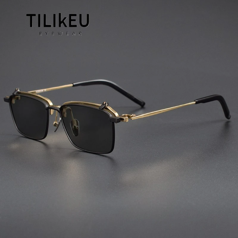 Nowe Technologiczne Okulary Przeciwsłoneczne Męskie z Czystego Tytanu, Górne Otwierane Oprawki, Polaryzacyjne, Ekskluzywne Modne Kwadratowe Okulary Vintage z Ochroną UV