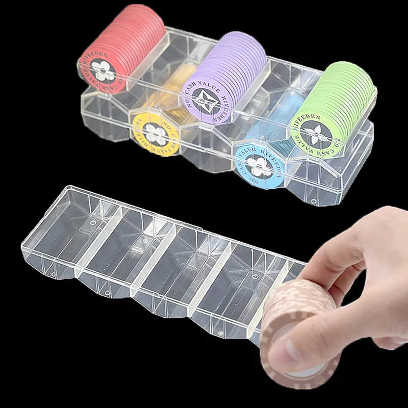 Portable Acrylic Poker Chip Tray Box with Lid 100 Chips Capacity 24x8x5cm Transparent Fine Casino Game Chip Storage