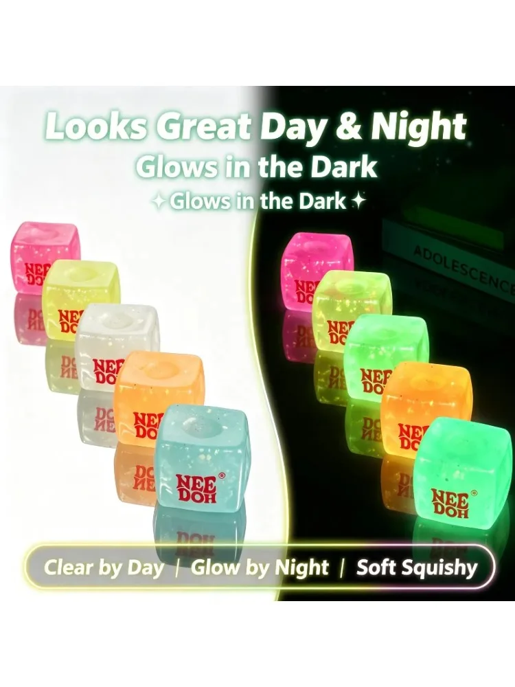 NEEDOH Maltose Glow-in-the-Dark Eiswürfel Squishy Fidget Toy Squishy Cube Anti-Angst-Spielzeug für Konzentration und ADHS-Prägnantien