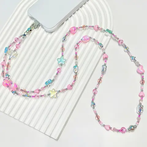 HERLOOK Pastel Y2K Heart Star Beaded Phone Charms Lanyard Crossbody Strap Chain Accessory For Women Daily Street Styling