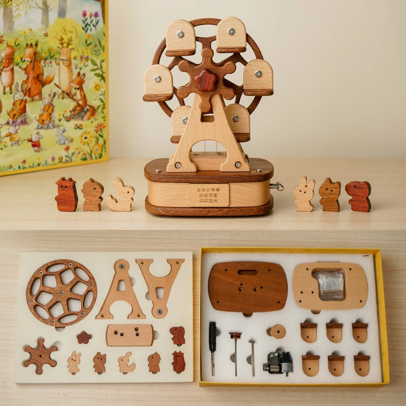 

Assemble music box wooden music box rotating Ferris wheel