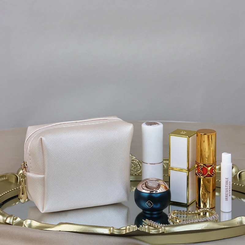 Multifunktionale Mini-Organizer-Tasche für Lippenstift, Münzen und Kabel, hitzebeständige PU-Make-up-Tasche mit Kreuzstruktur, Damenbinden, Kosmetik