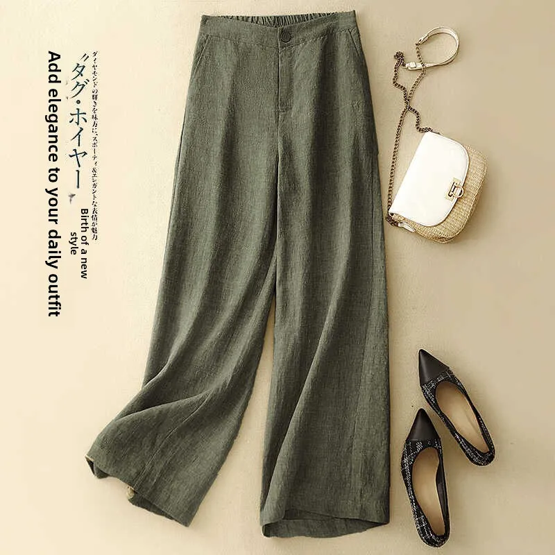 Summer Thin Cotton Linen Casual Pants Loose Wide Leg Trendy Loose Fit Straight Leg Pocket Detail 3D Tailoring for plus Size W...