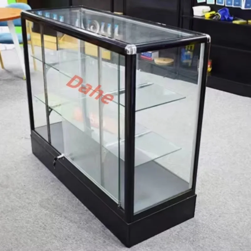 Custom. shop display furniture full glass show display smoke shop cabinet with LED light aluminum display ca