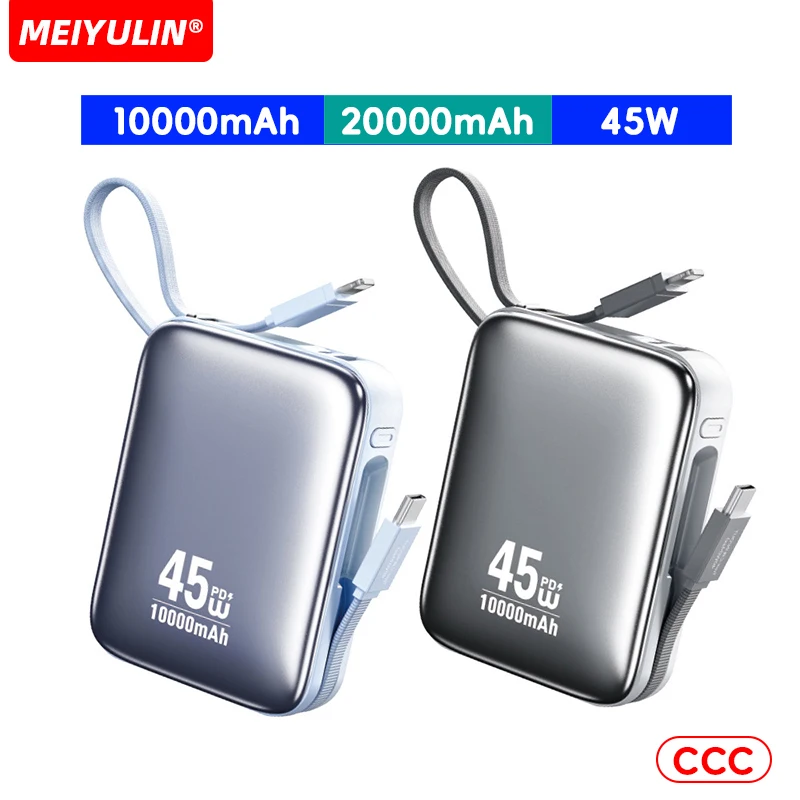 For Laptop 20000mAh 45W Power Bank Portable 10000mAh USB C Cable Fast Charging Mobile External Battery For iPhone Samsung Xiaomi