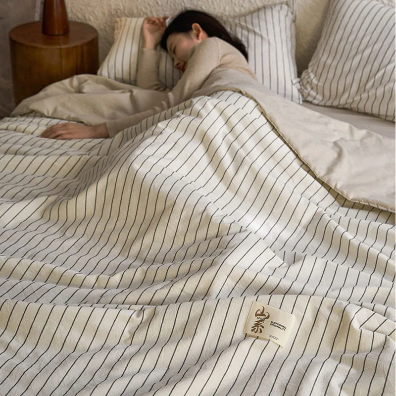 Nordic Striped 100% Cotton Air-Conditioned Quilt Single Double Washable Thin Quilt for Summer Luxury Skin-Friendly Home Textile