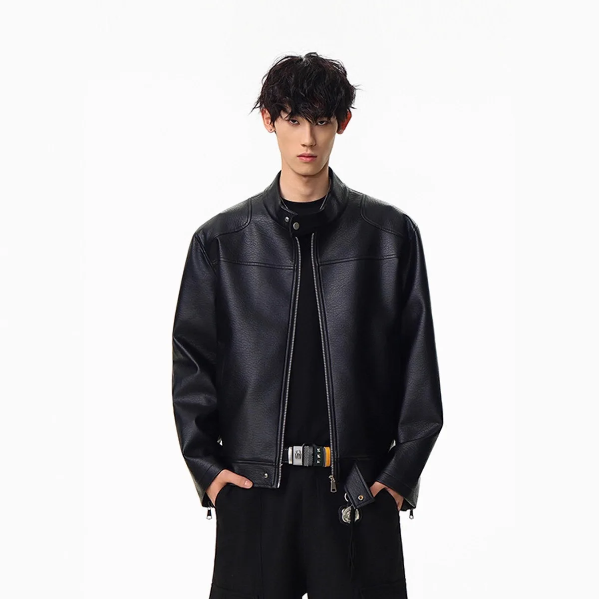 

American Retro Motorcycle Leather Jaet Men's High-End Feeling Cool Flight Jaet Trendy Brand Cleanfit Stand Collar