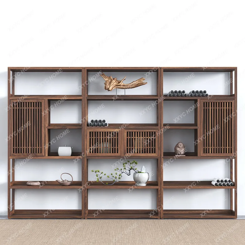 LXSimple and modern home study elm bookshelf, office creative floor Bogu shelf, t tea cabinet rack  armoire ming antique