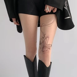 New Women Sexy Butterfly Printed Stockings Splash Ink Design Pantyhose Punk Letter Tattoo Tights Lace Tights Party Accessories