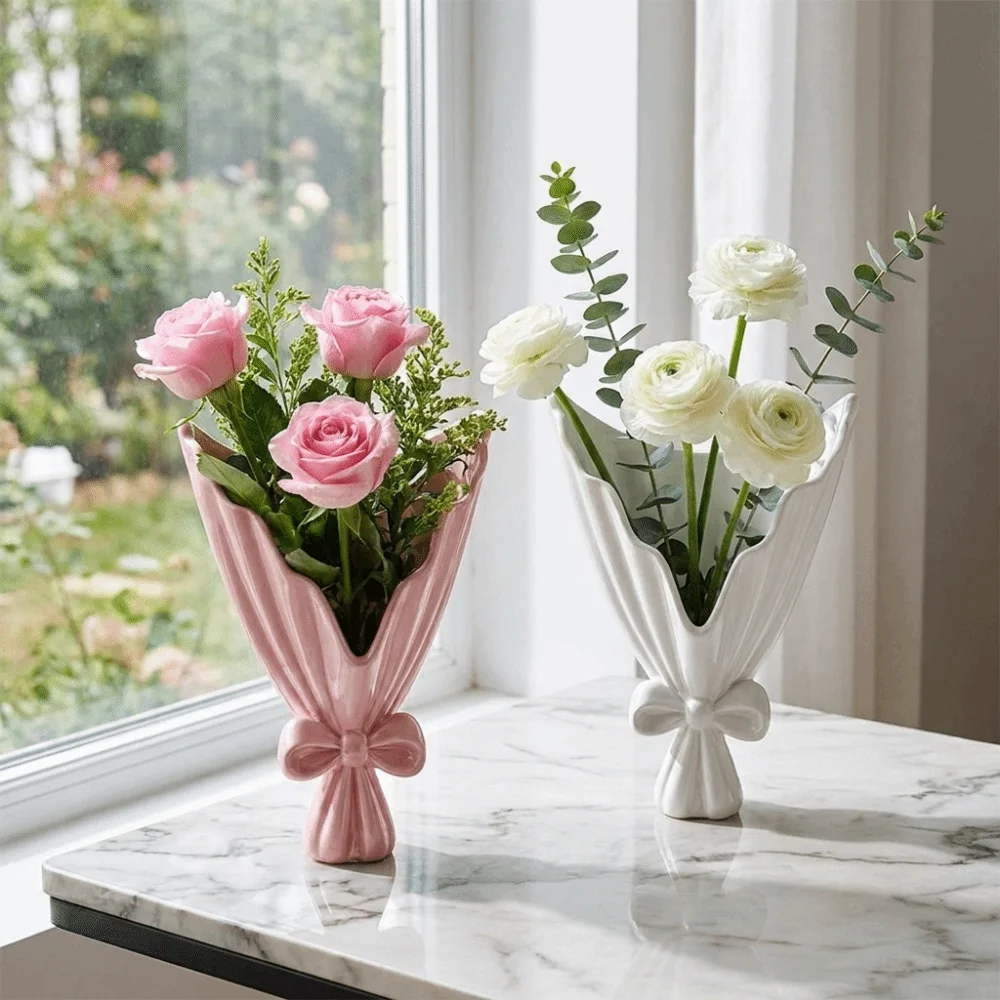 3D Printed Bouquet Shaped Vase Decorative European Style Aesthetic Flower Vase Plastic Flower Display Container Office
