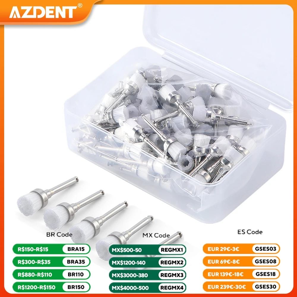 100 unids/caja AZDENT cepillos de Pulido Dental cepillo de profilaxis tazón de nailon blanco forma plana pestillo tipo RA pulidor de un solo uso