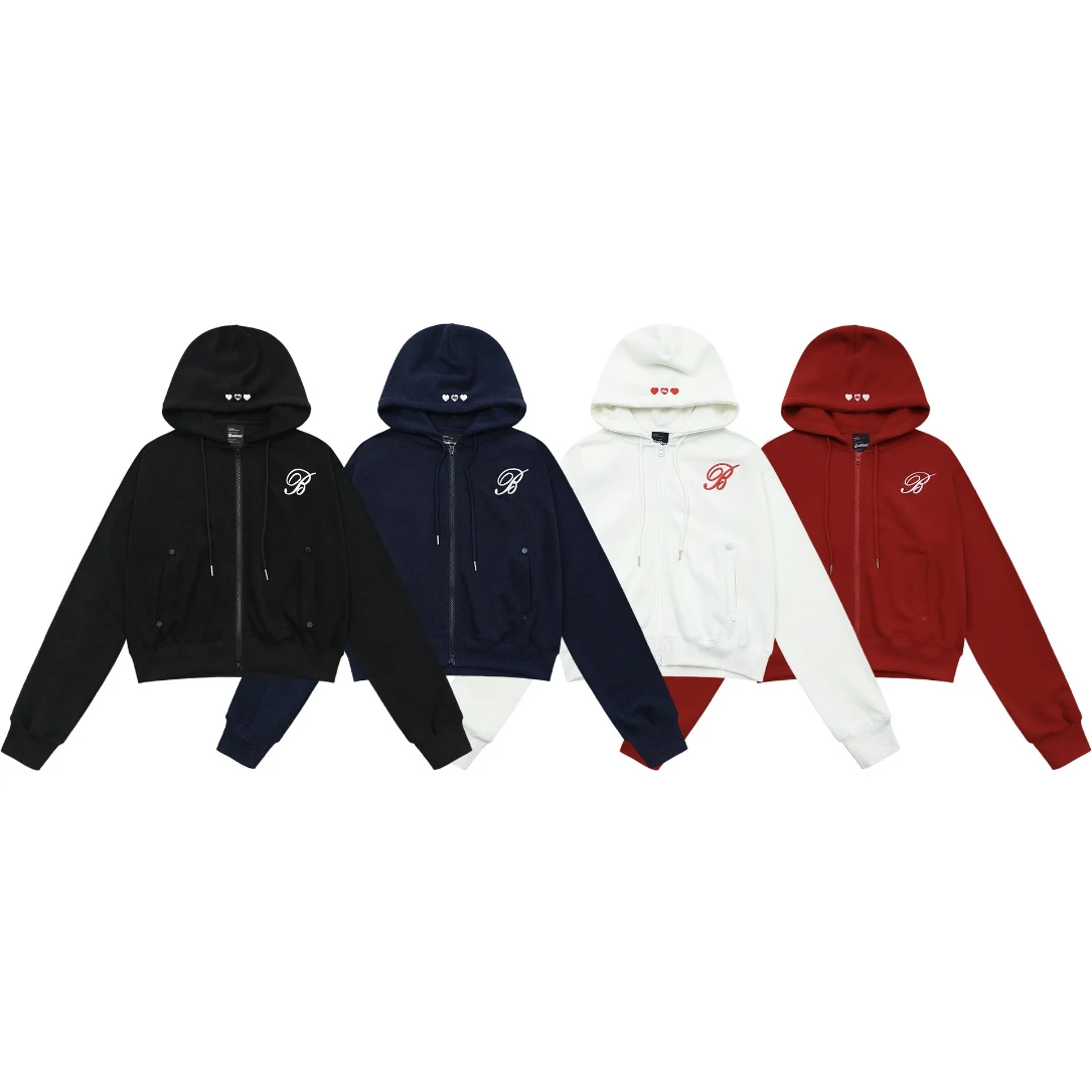 Korean Badblood Couples Casual All Match Zip-up Pullover with Initials Little Heart Embroidery Loose Fitting Sweatshirt Unisex