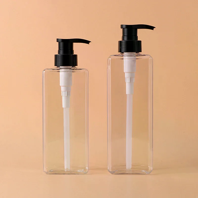 Dispensadores de jabón cuadrados para baño, soporte de Gel de ducha y champú rellenable, dispensador de viaje portátil, botella vacía con bomba de baño, 400/500ml