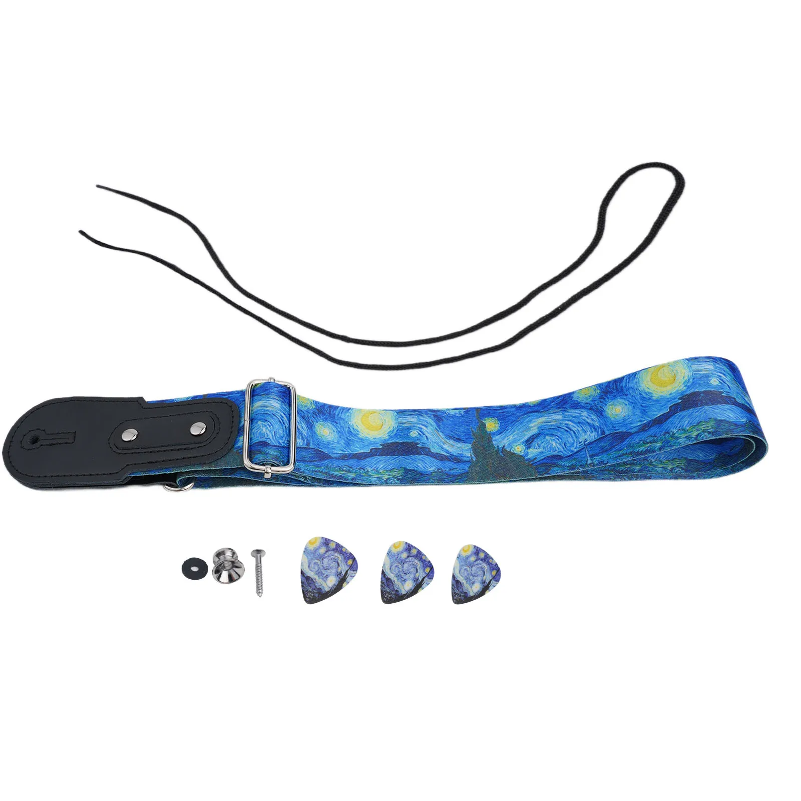 Folk Gitaar Basriem Blue Star Night Elektrische Akoestische Gitaar Met Plectrums Set Nylon + Leer Verstelbare Gitaaraccessoires
