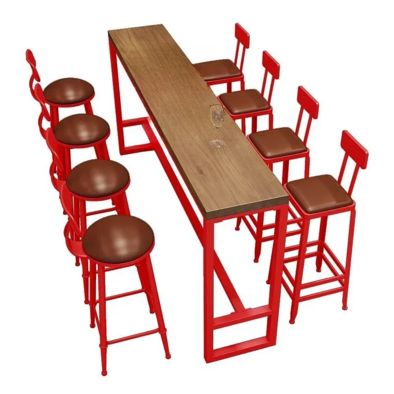 

Industrial style Internet celebrity solid wood bar table, wall long family balcony high table