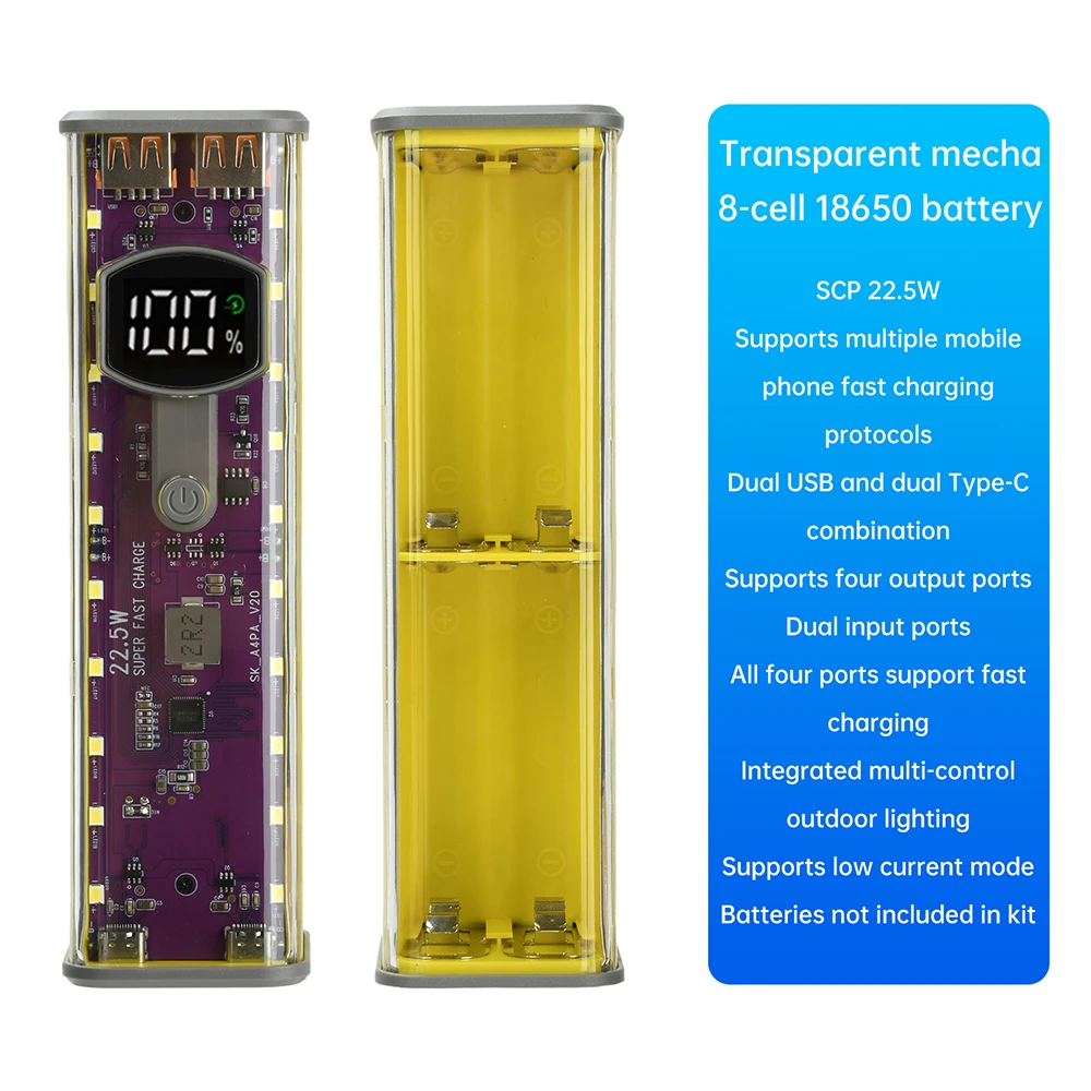 8*18650 Battery DIY Power Bank Case Charge Storage Box Dual USB Type C Battery Holder Box PD QC3.0 Fast Charge For Mobile Phones