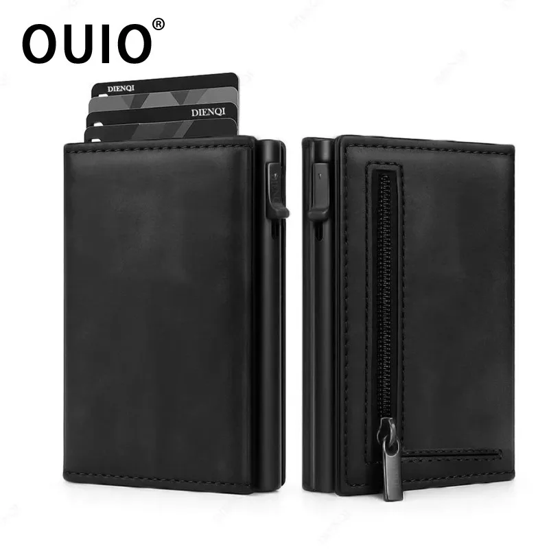 OUIO RFID-кошелек для кредитных карт, мужской держатель для банковских карт, алюминиевый металлический футляр, тонкий минималистичный кошелек, кошелек для монет, умные кошельки для мужчин OUIO RFID-кошелек для кредитных карт, мужской держатель для банковских карт, алюминиевый металлический футляр, тонкий минималистичный кошелек, кошелек для монет, умные кошельки для мужчин