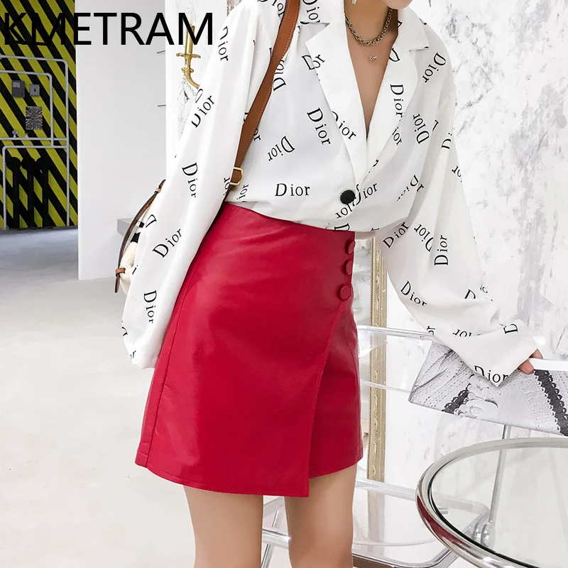 KMETRAM Genuine Leather Mini Skirt Real Sheepskin Women Clothes High Waist Leather Skirt New Autumn Women Skirts Юбка Женская