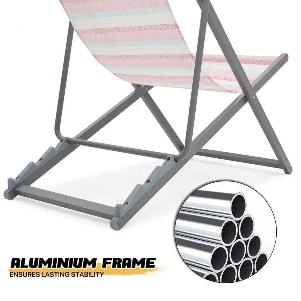 

Patio Sling Chairs, Foldable Outdoor Adjustable Portable Aluminum Frame Lounge Folding Beach Chairs